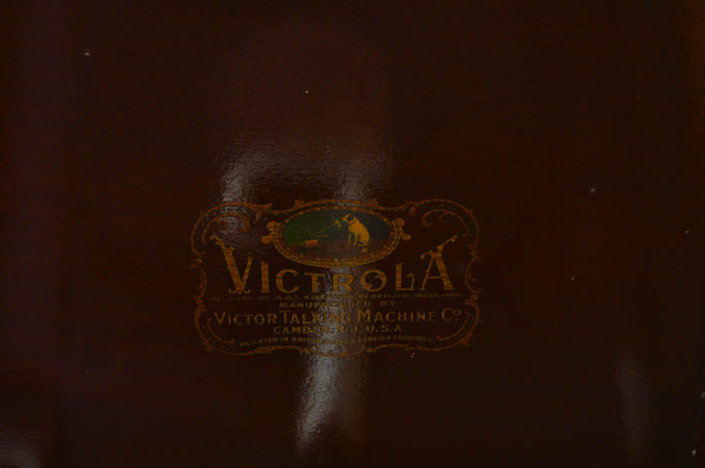 Early Victrola Record Player with Crank and a Box of Antique Albums