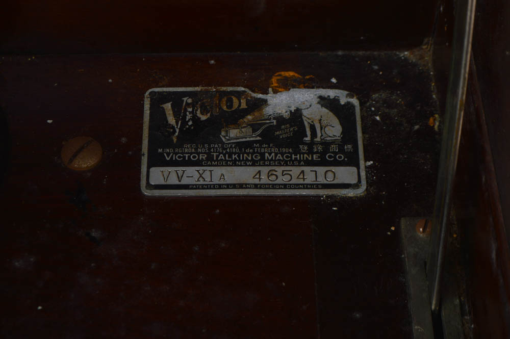 Early Victrola Record Player with Crank and a Box of Antique Albums