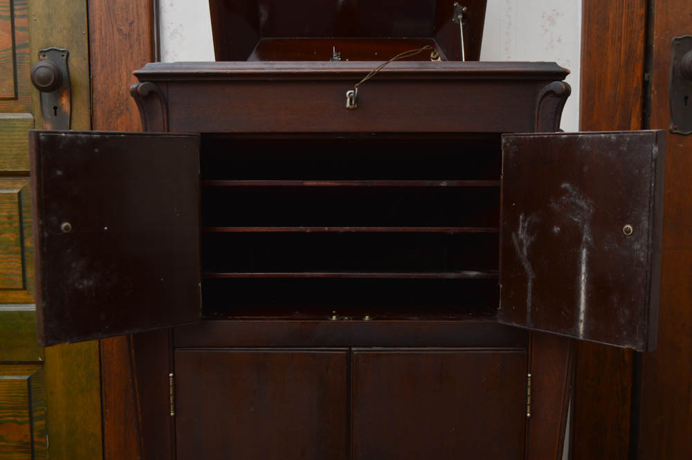 Early Victrola Record Player with Crank and a Box of Antique Albums