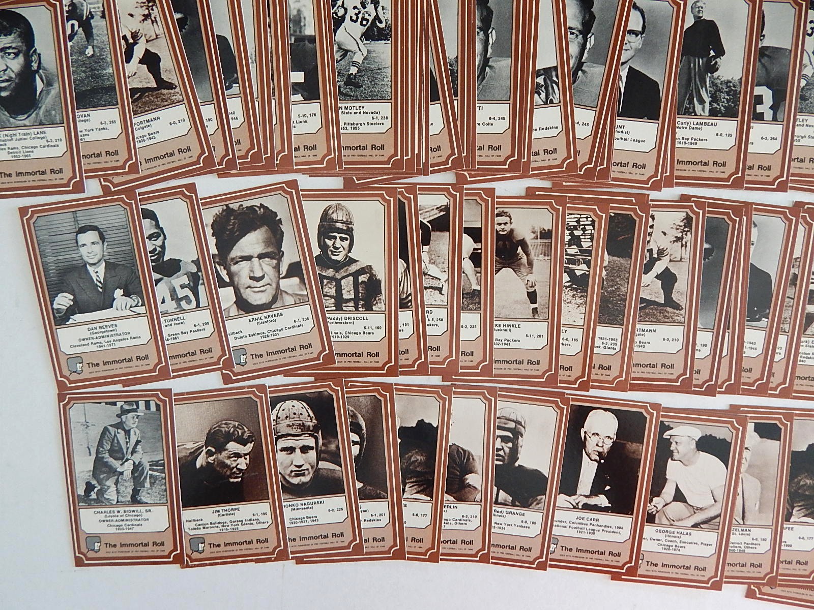 Mid-1970's Fleer The Immortal Roll HOF's Football Trading Cards