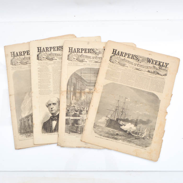 Four Issues of "Harper's Weekly" Newspapers from 1865