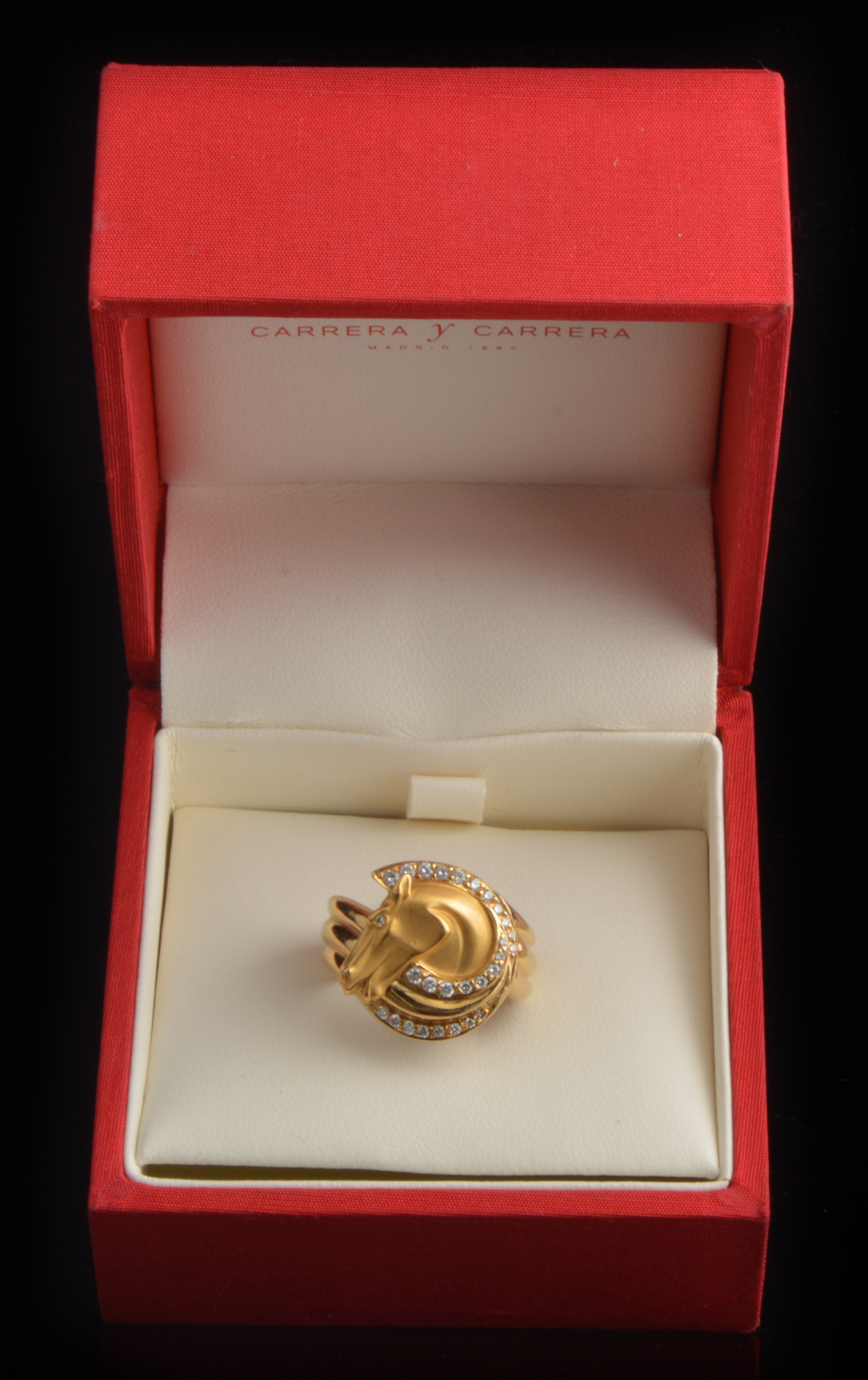 Carrera y Carrera 18K Yellow Gold and Diamond Horse Head Ring