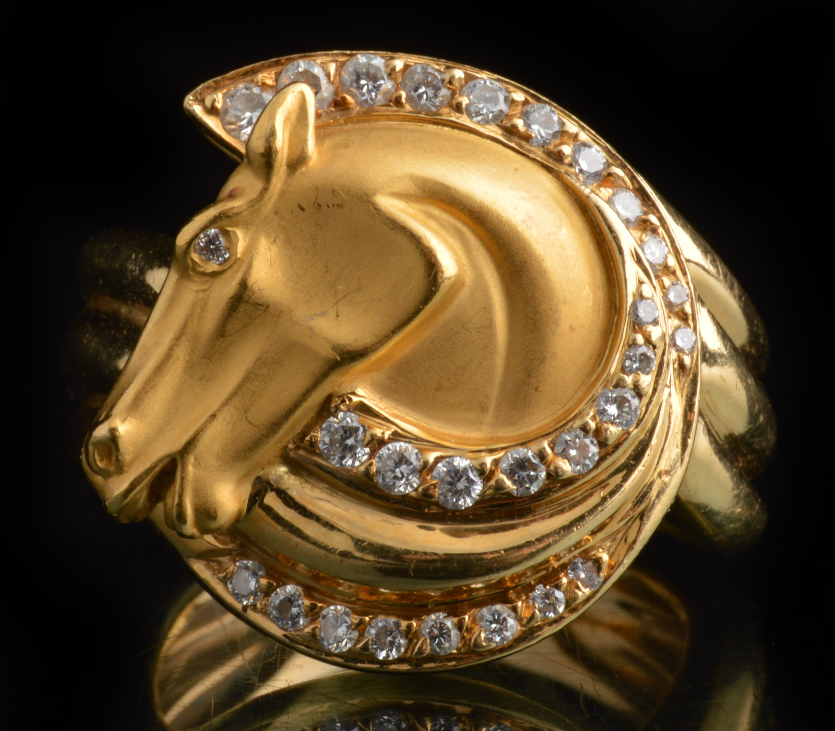 Carrera y Carrera 18K Yellow Gold and Diamond Horse Head Ring