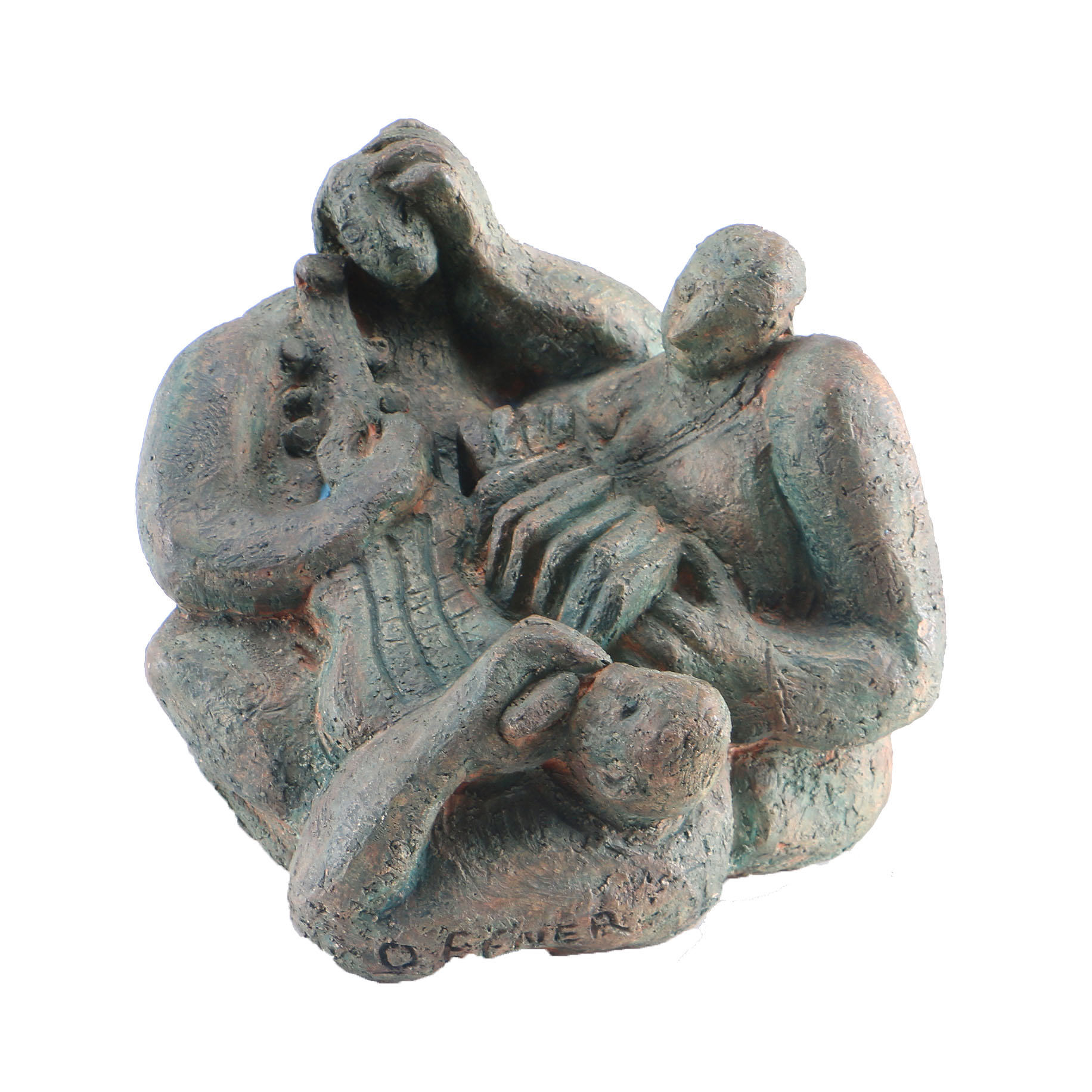 Elliott Offner Signed Clay Sculpture of Intertwined Musicians