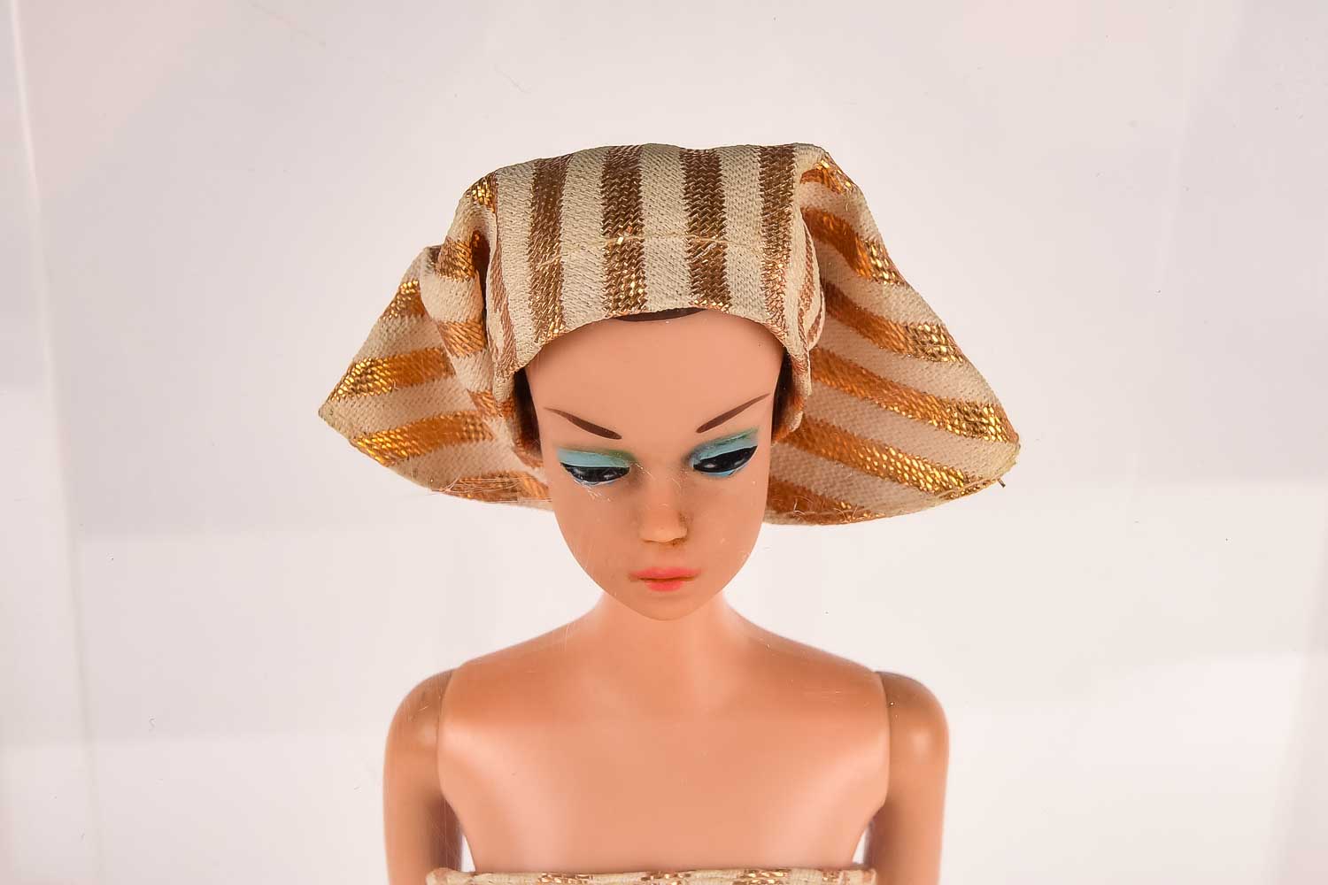 Vintage Barbie in Plastic Display Case with Wig Accessories