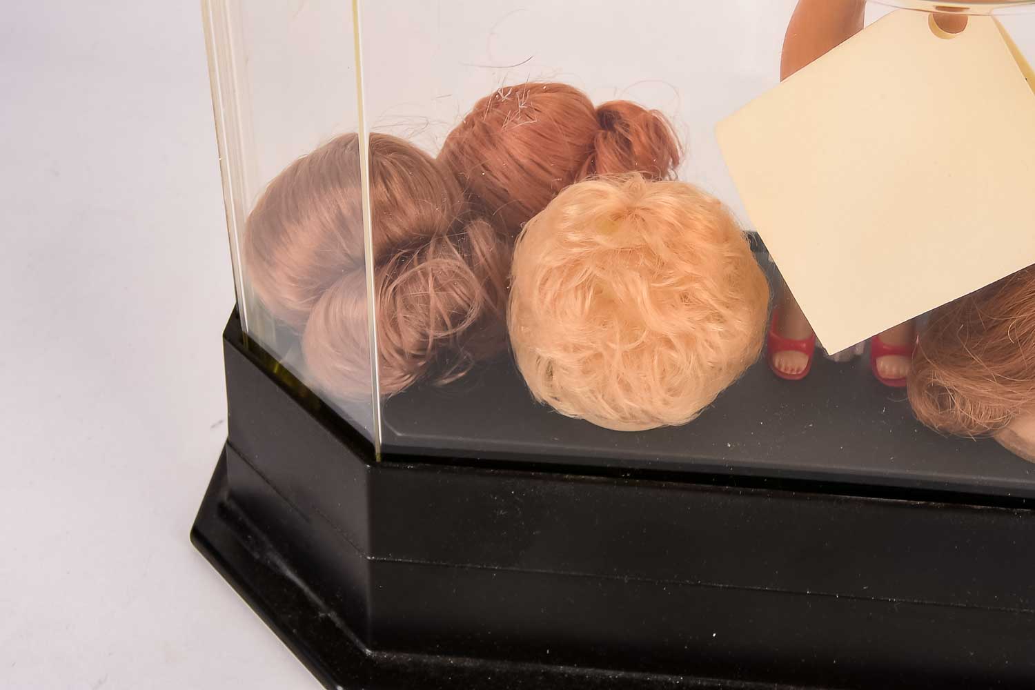 Vintage Barbie in Plastic Display Case with Wig Accessories
