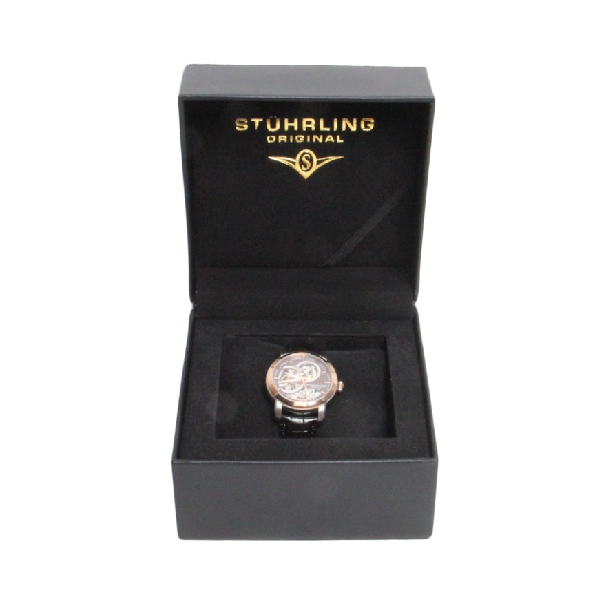 Stuhrling Stainless Steel and Genuine Leather Wristwatch