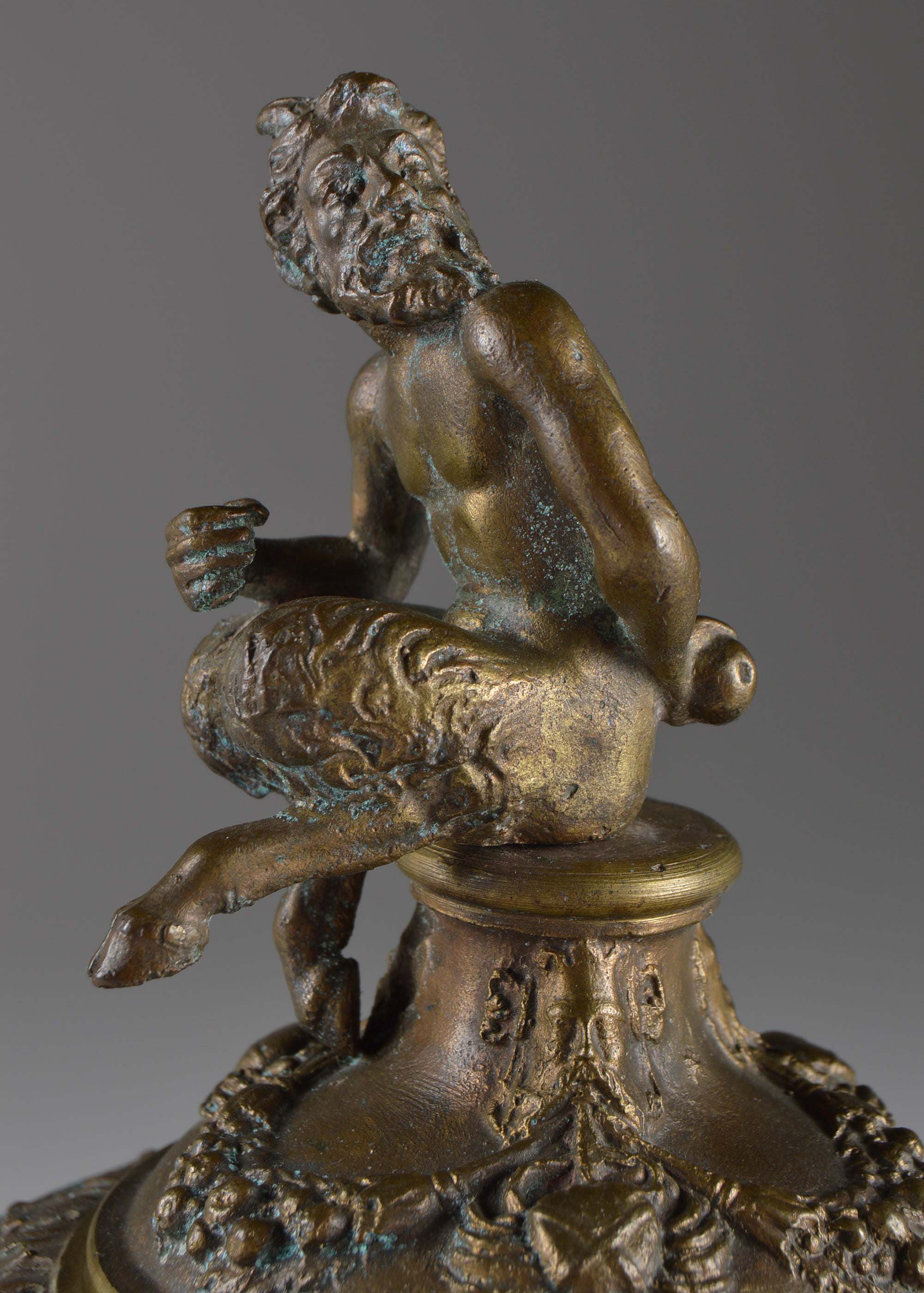 Antique Brass Satyr with Harpies Inkwell