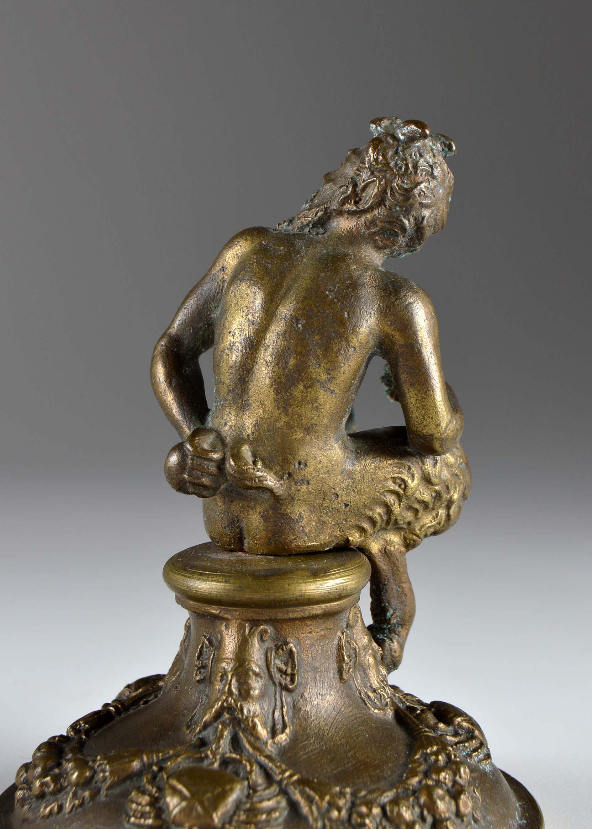 Antique Brass Satyr with Harpies Inkwell