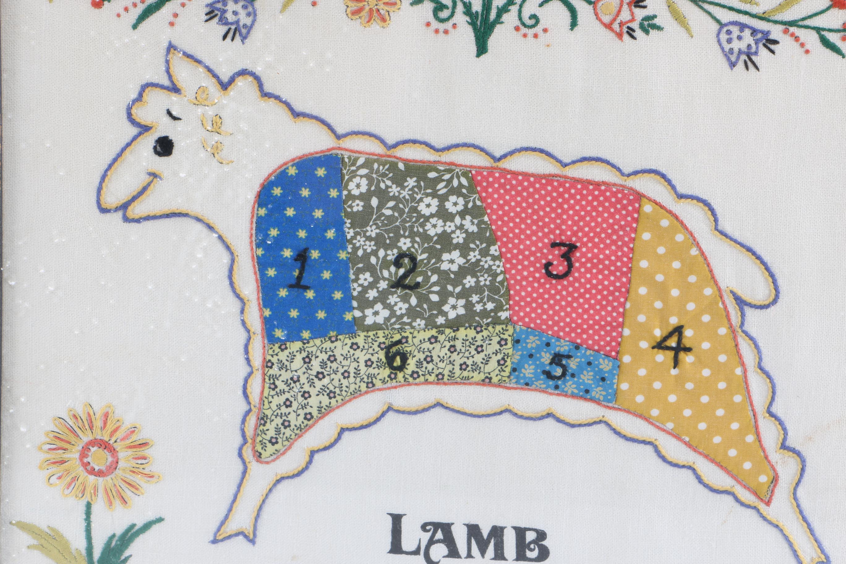 Vintage Embroidered Lamb Butcher Chart