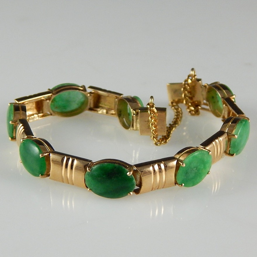 14K Yellow Gold and Jadeite Bracelet