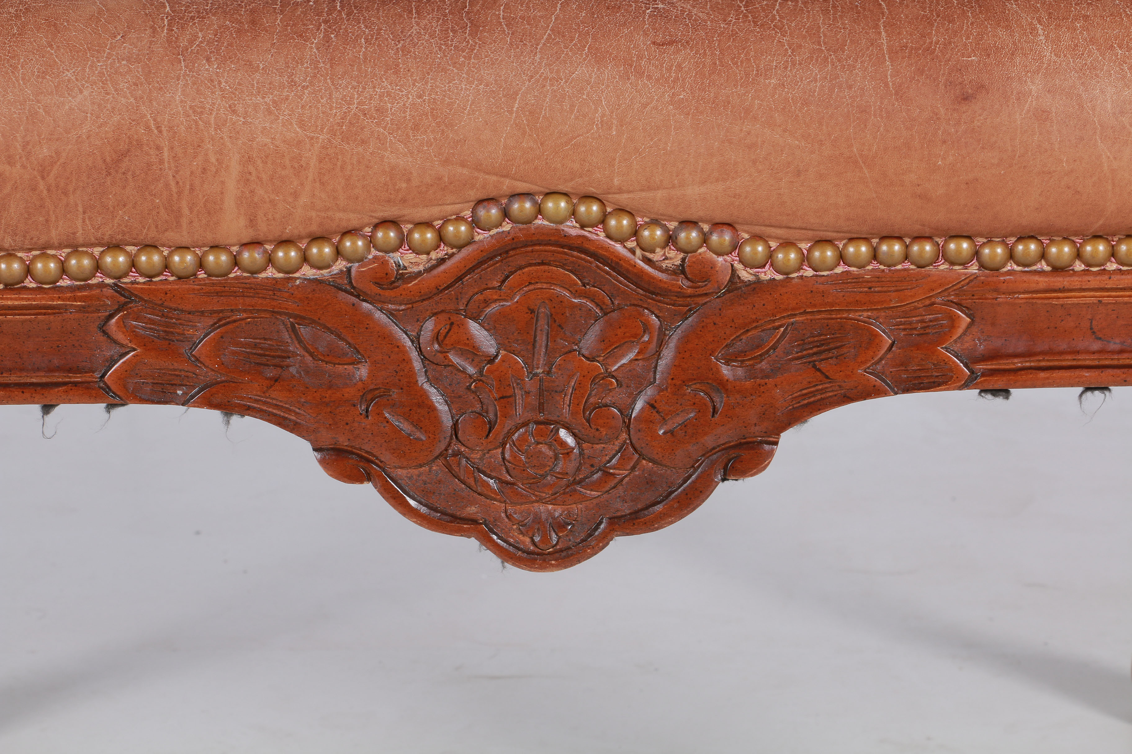 Chippendale Style Tan Leather Ottoman