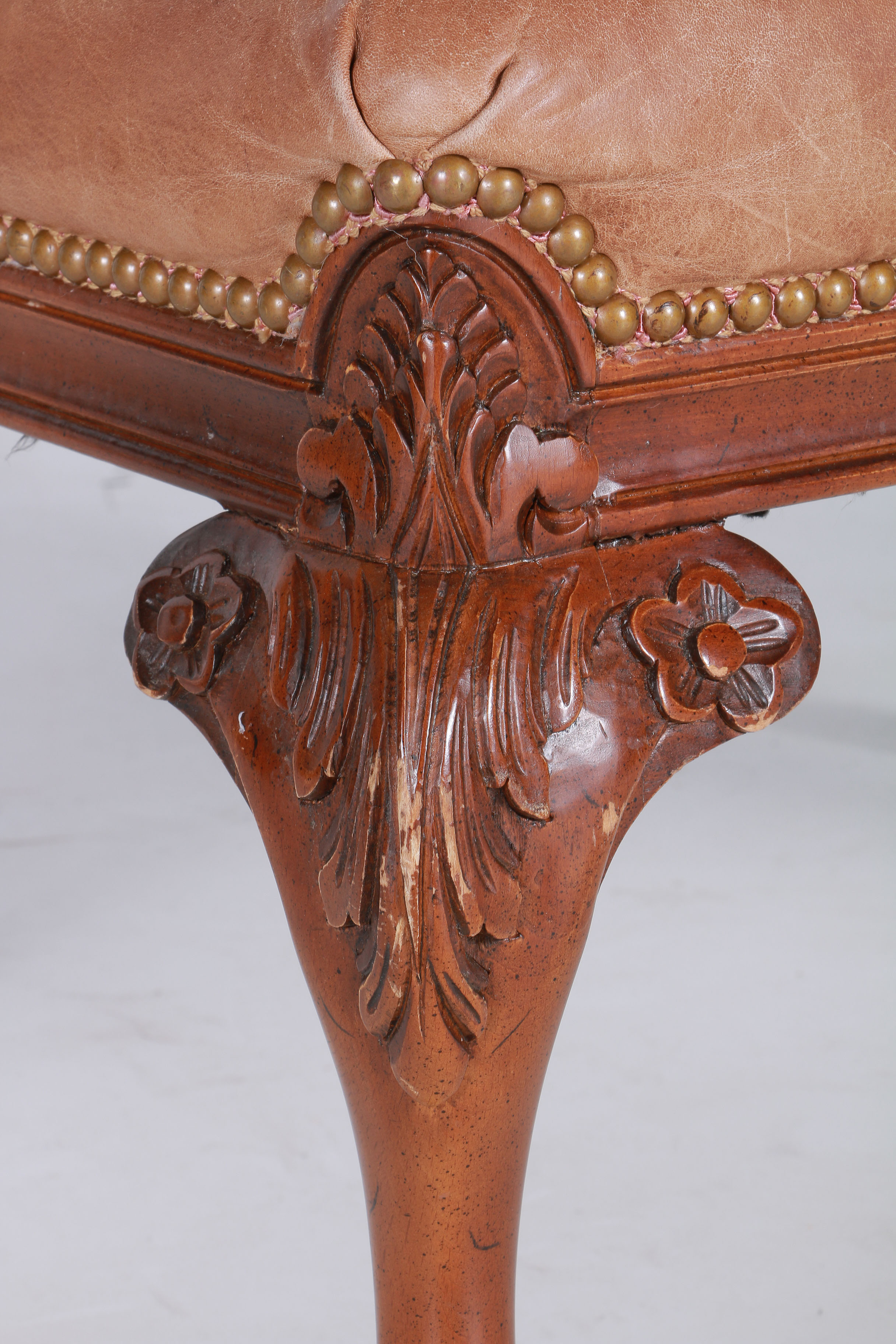 Chippendale Style Tan Leather Ottoman