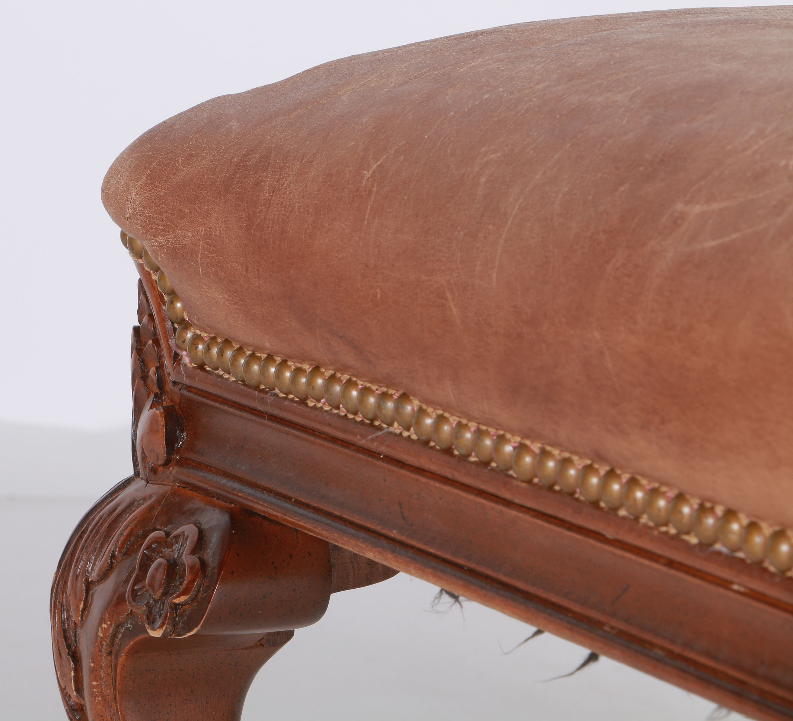 Chippendale Style Tan Leather Ottoman