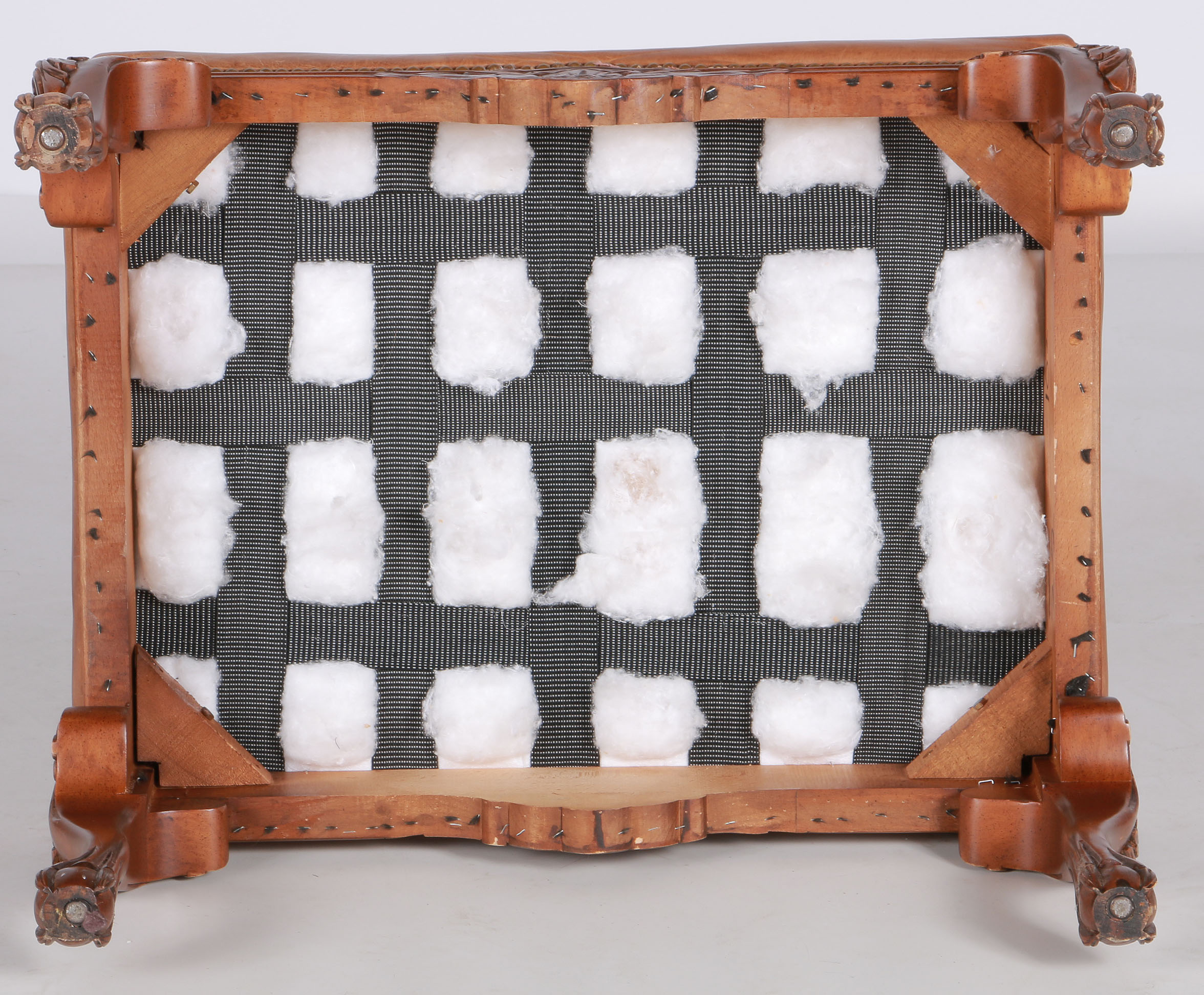 Chippendale Style Tan Leather Ottoman