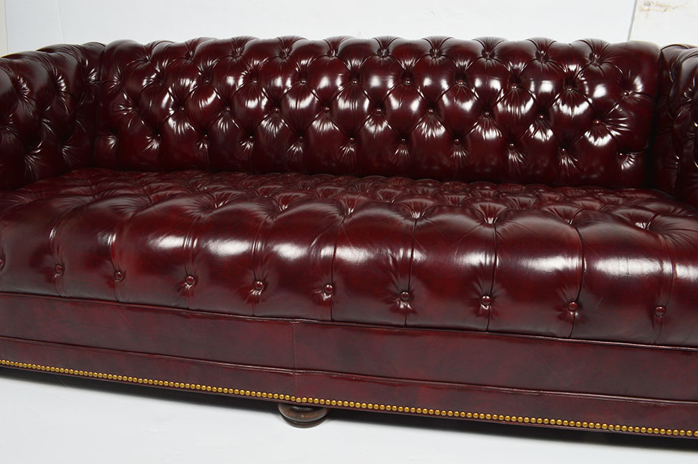 Dark Red Leather Chesterfield Style Sofa