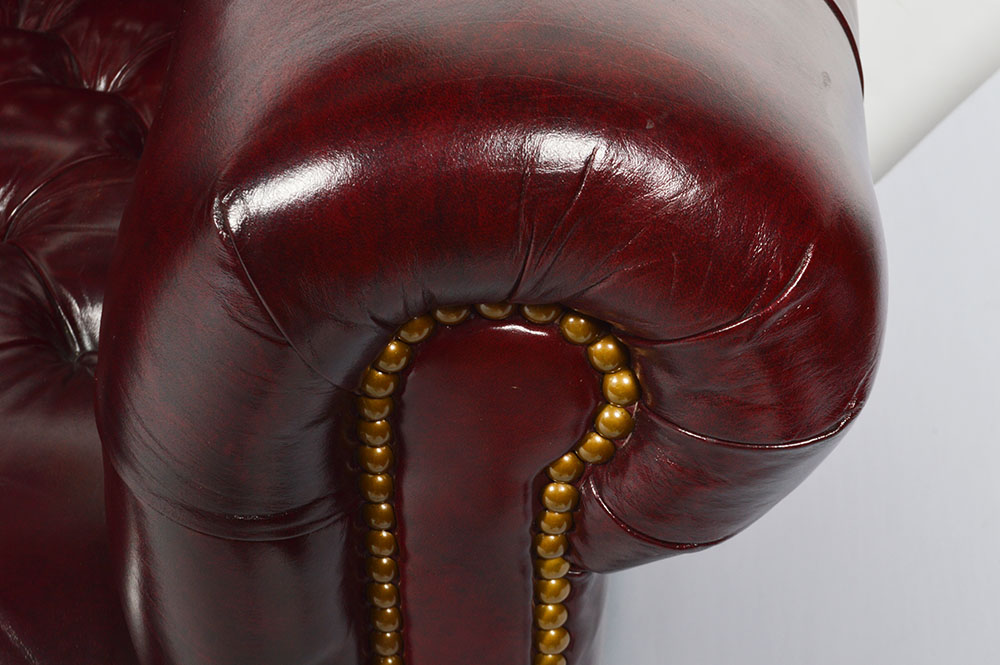 Dark Red Leather Chesterfield Style Sofa