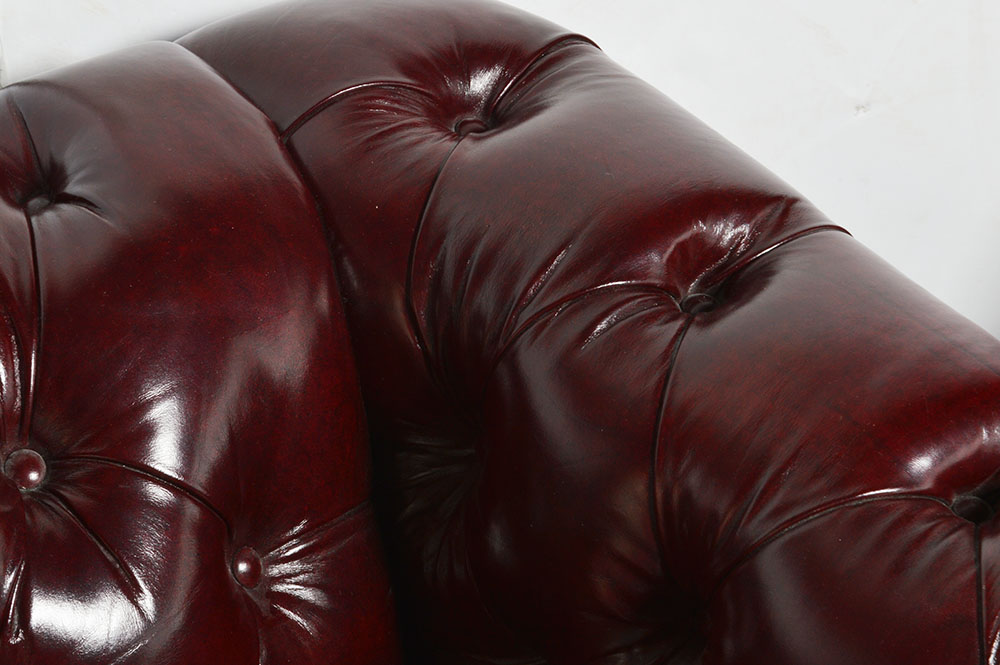 Dark Red Leather Chesterfield Style Sofa