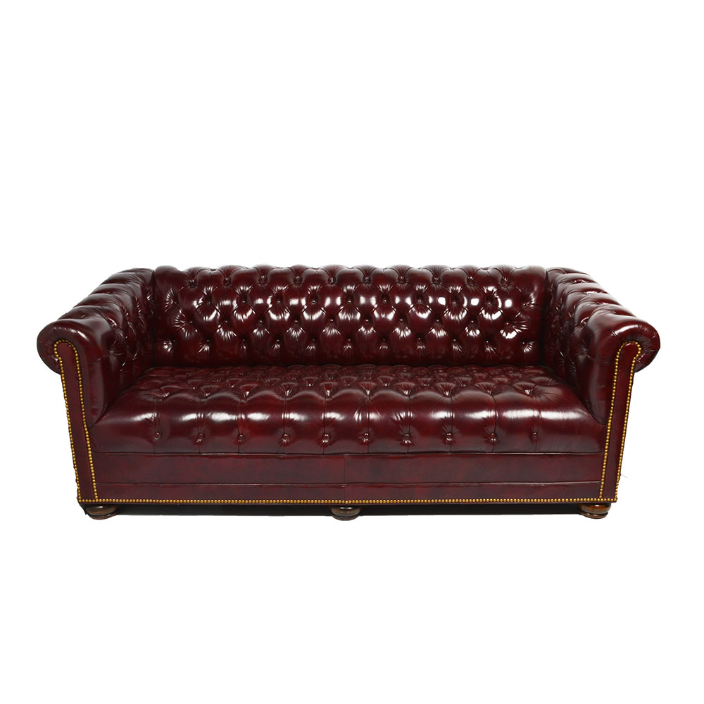 Dark Red Leather Chesterfield Style Sofa