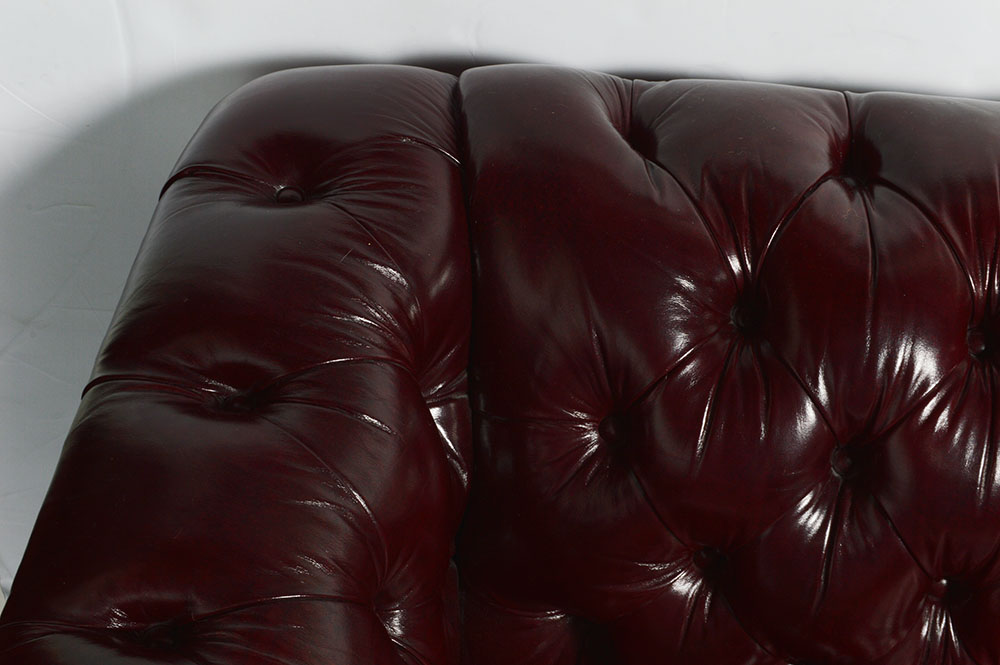 Dark Red Leather Chesterfield Style Sofa