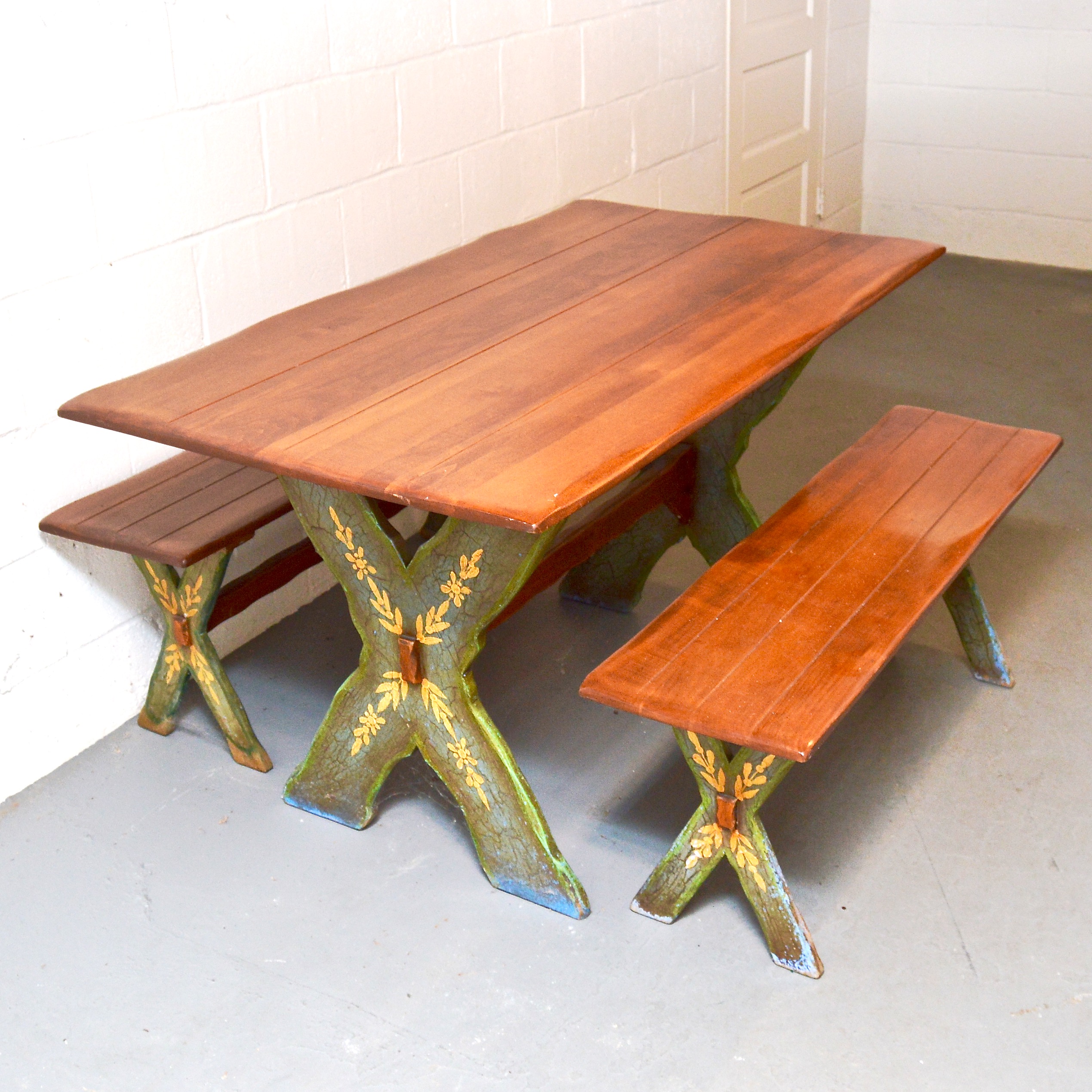 Wood Dining Table with Side Benches