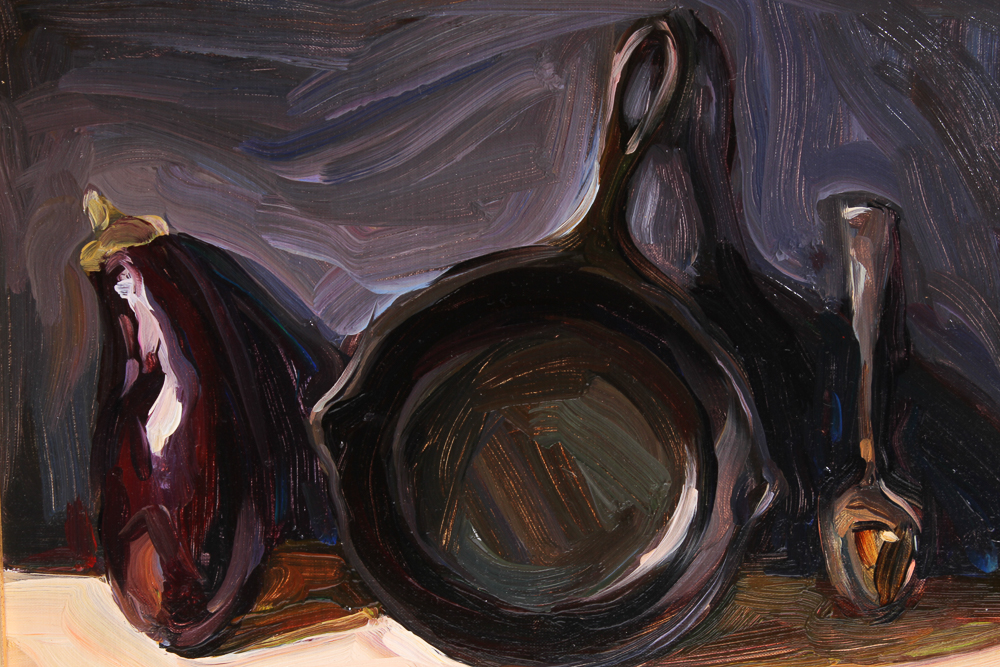 Nancy Switzer 'Portrait of a Skillet' Oil Painting on Canvas Panel