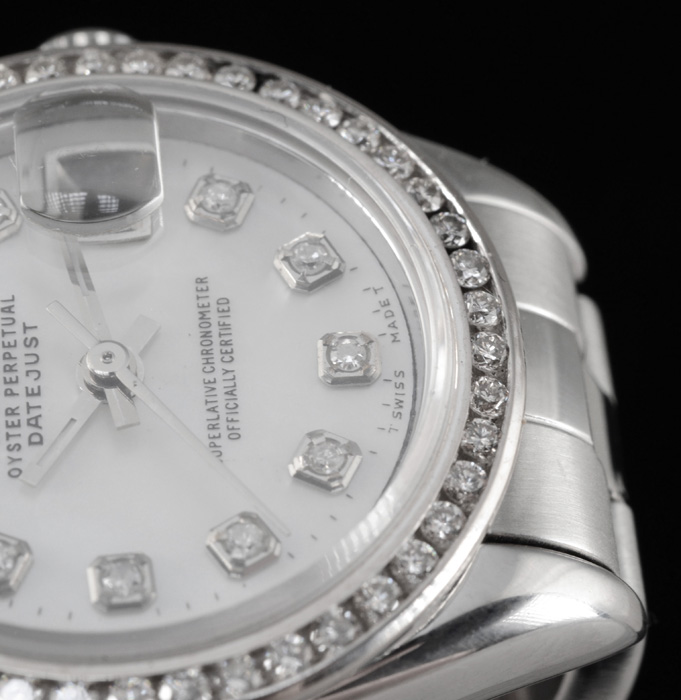 Women's Rolex Perpetual Date Steel Diamond Dial and Bezel Automatic Watch