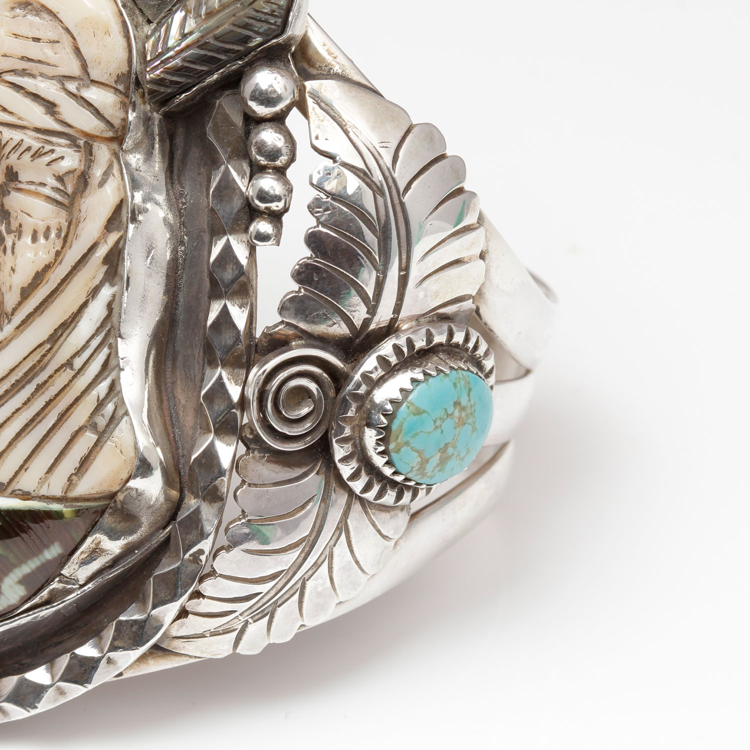 Francisco Gomez Sterling Silver Shell Native American Face Cuff Bracelet