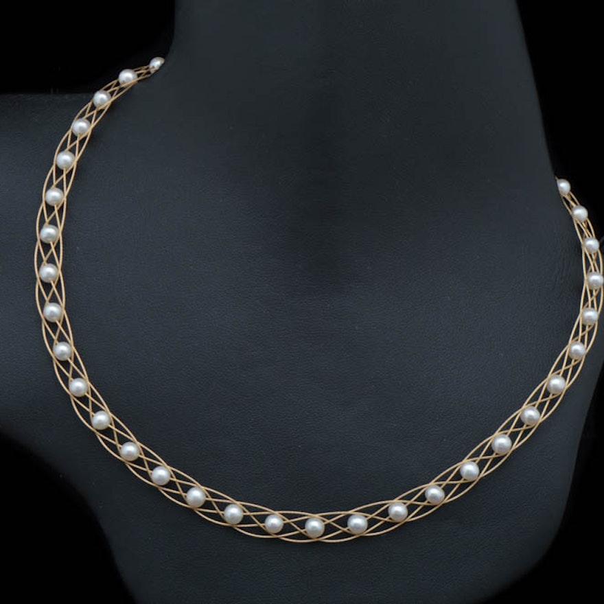 14K Yellow Gold and Freshwater Pearl Necklace
