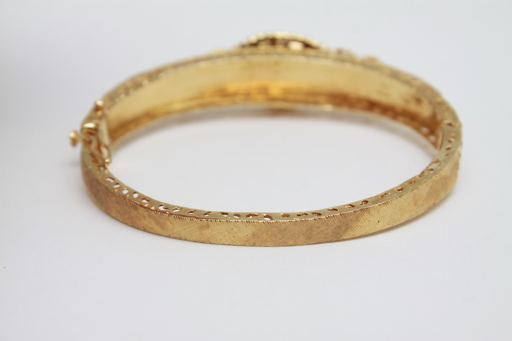 14K Gold Opal Hinged Bangle Bracelet and Ring