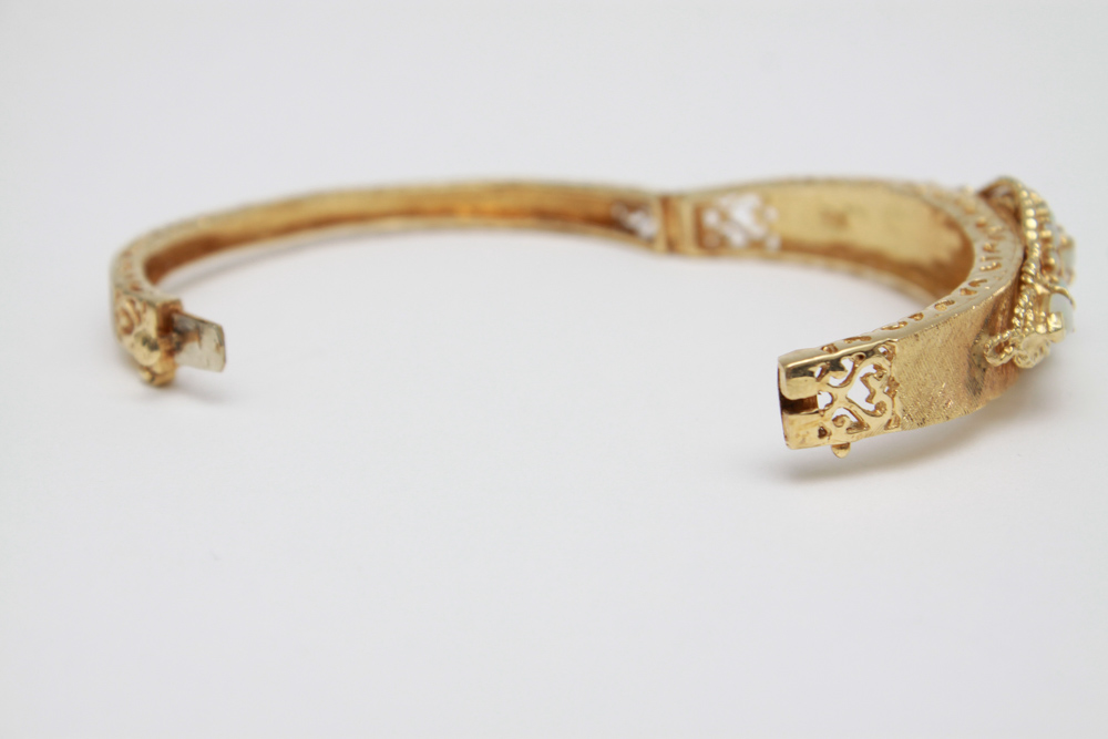 14K Gold Opal Hinged Bangle Bracelet and Ring