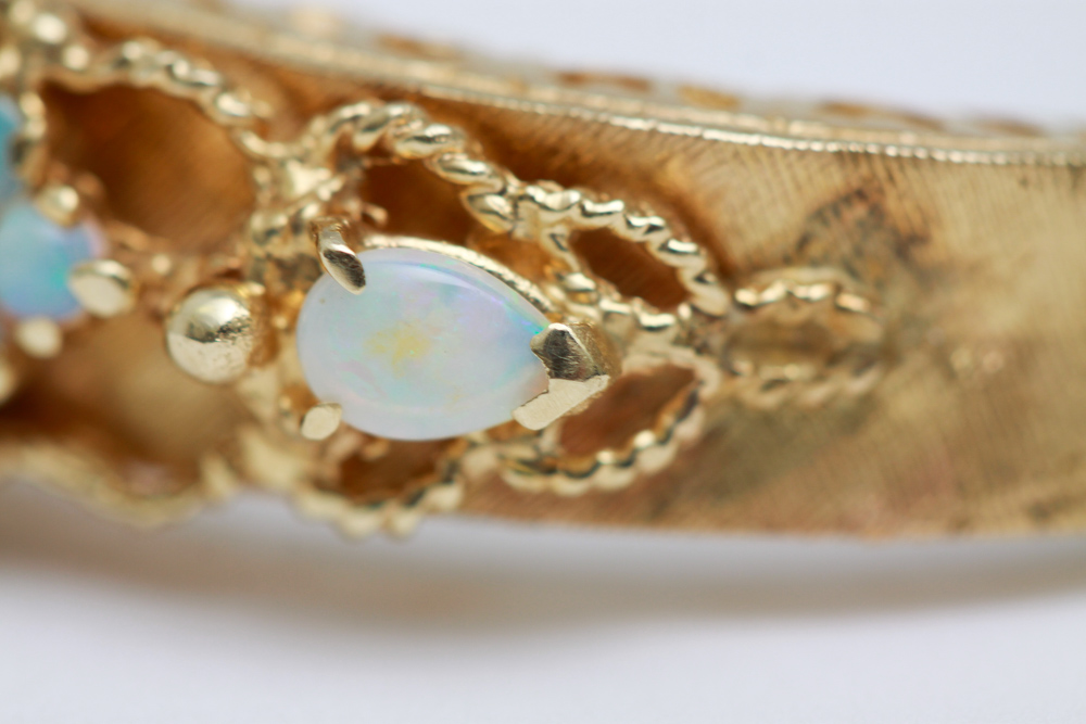 14K Gold Opal Hinged Bangle Bracelet and Ring