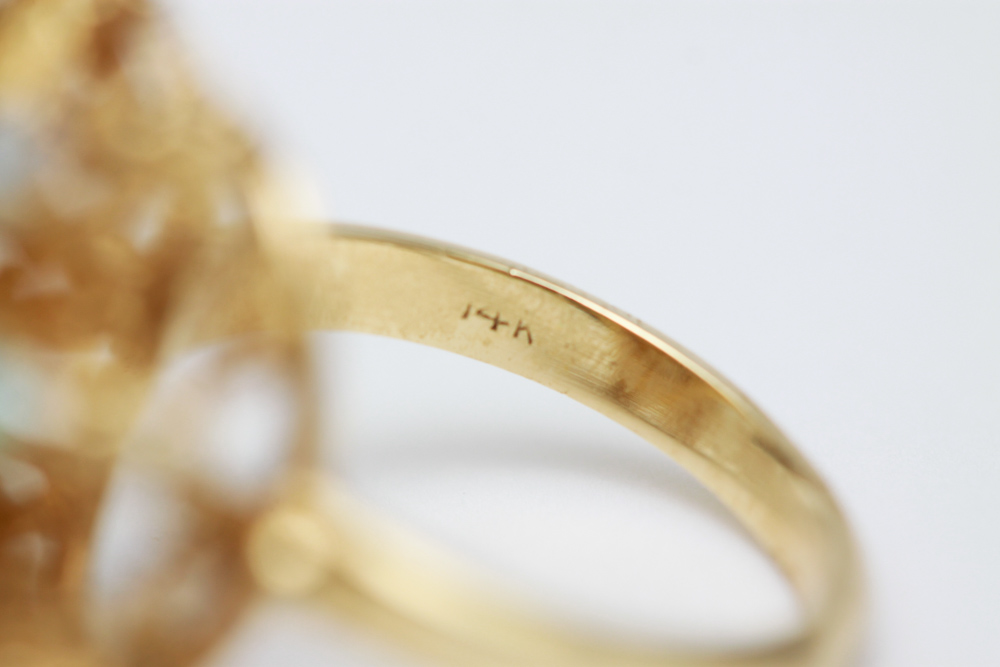 14K Gold Opal Hinged Bangle Bracelet and Ring