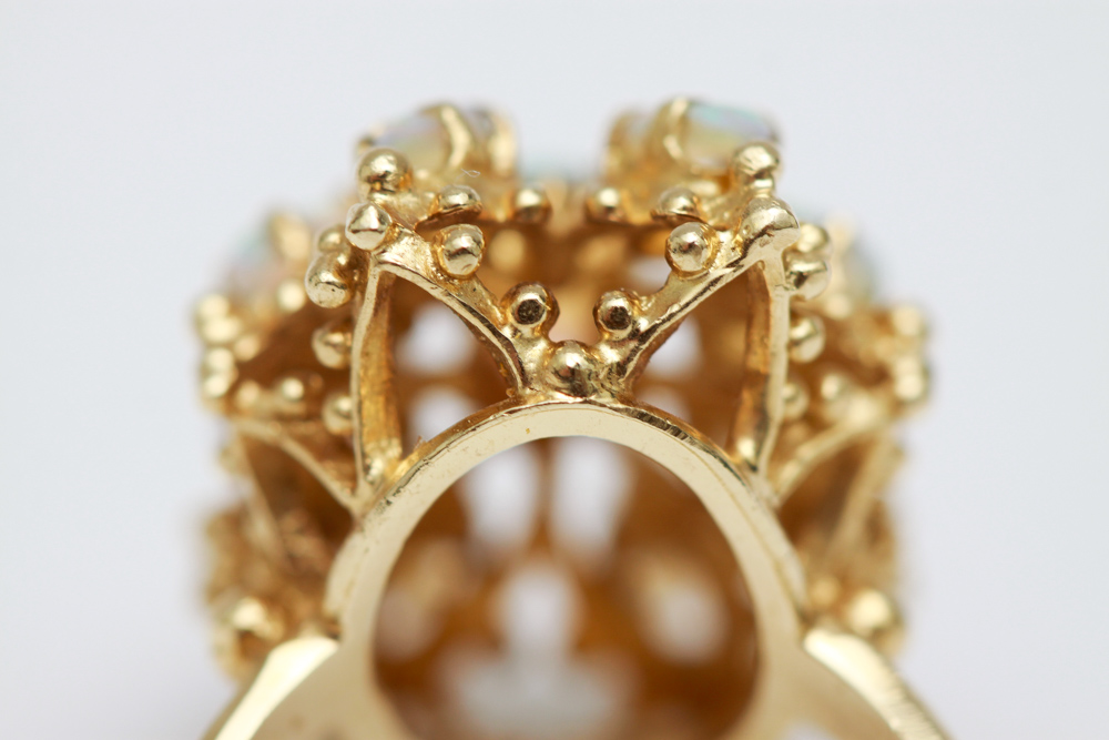 14K Gold Opal Hinged Bangle Bracelet and Ring