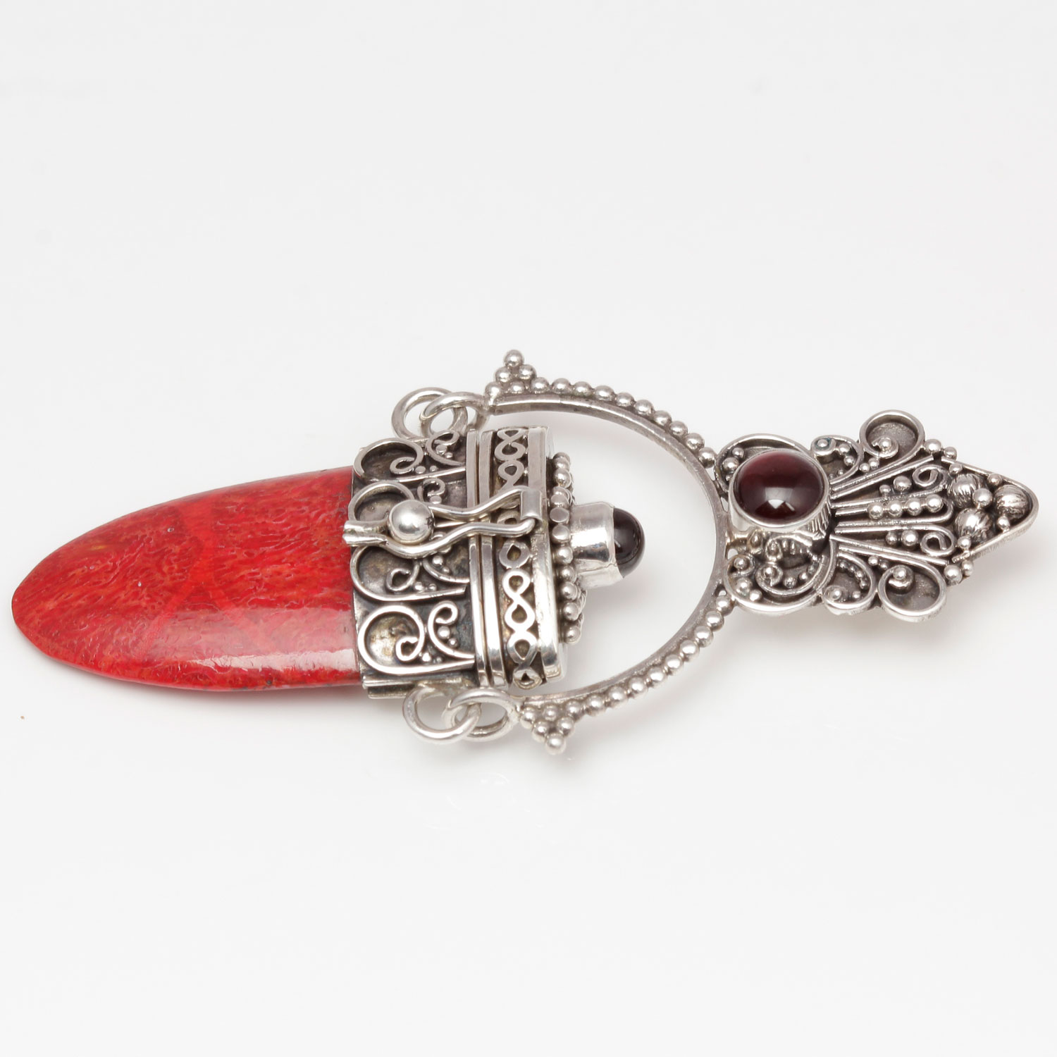 Sterling Silver Coral and Garnet Poison Pendant