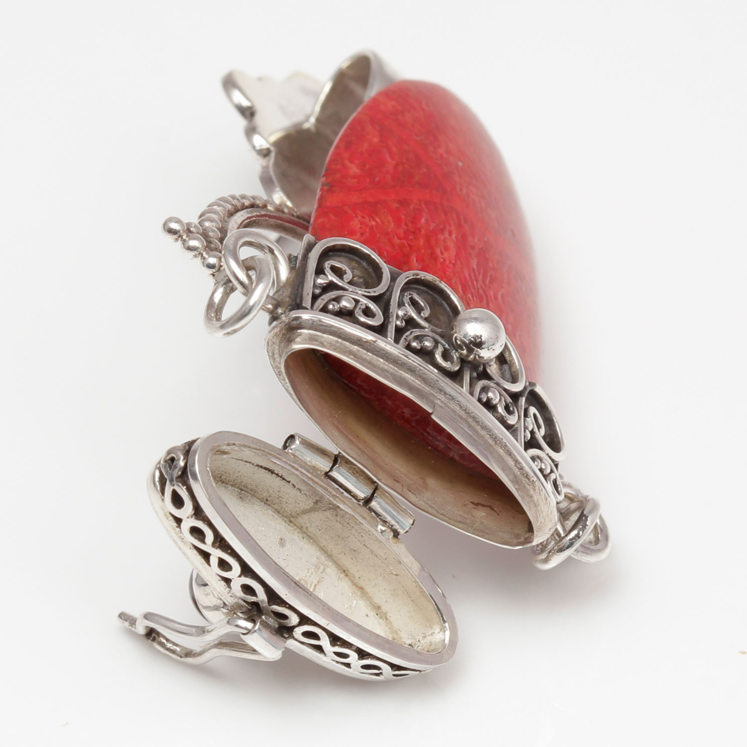 Sterling Silver Coral and Garnet Poison Pendant