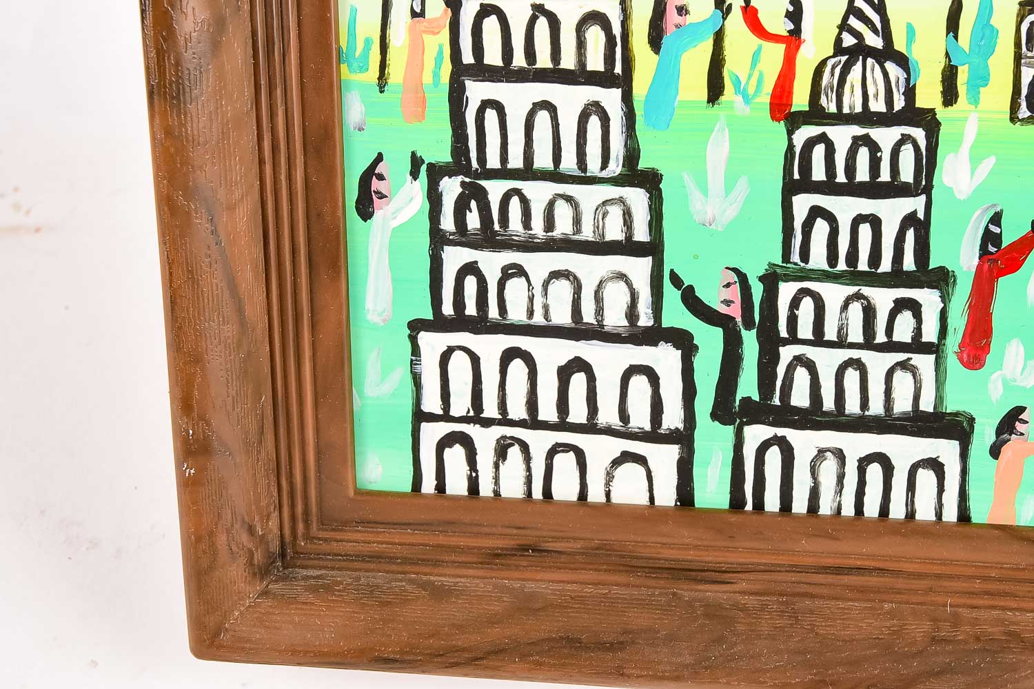 Howard Finster Folk Art Oil Painting on Board "Vision of Holy Citys"