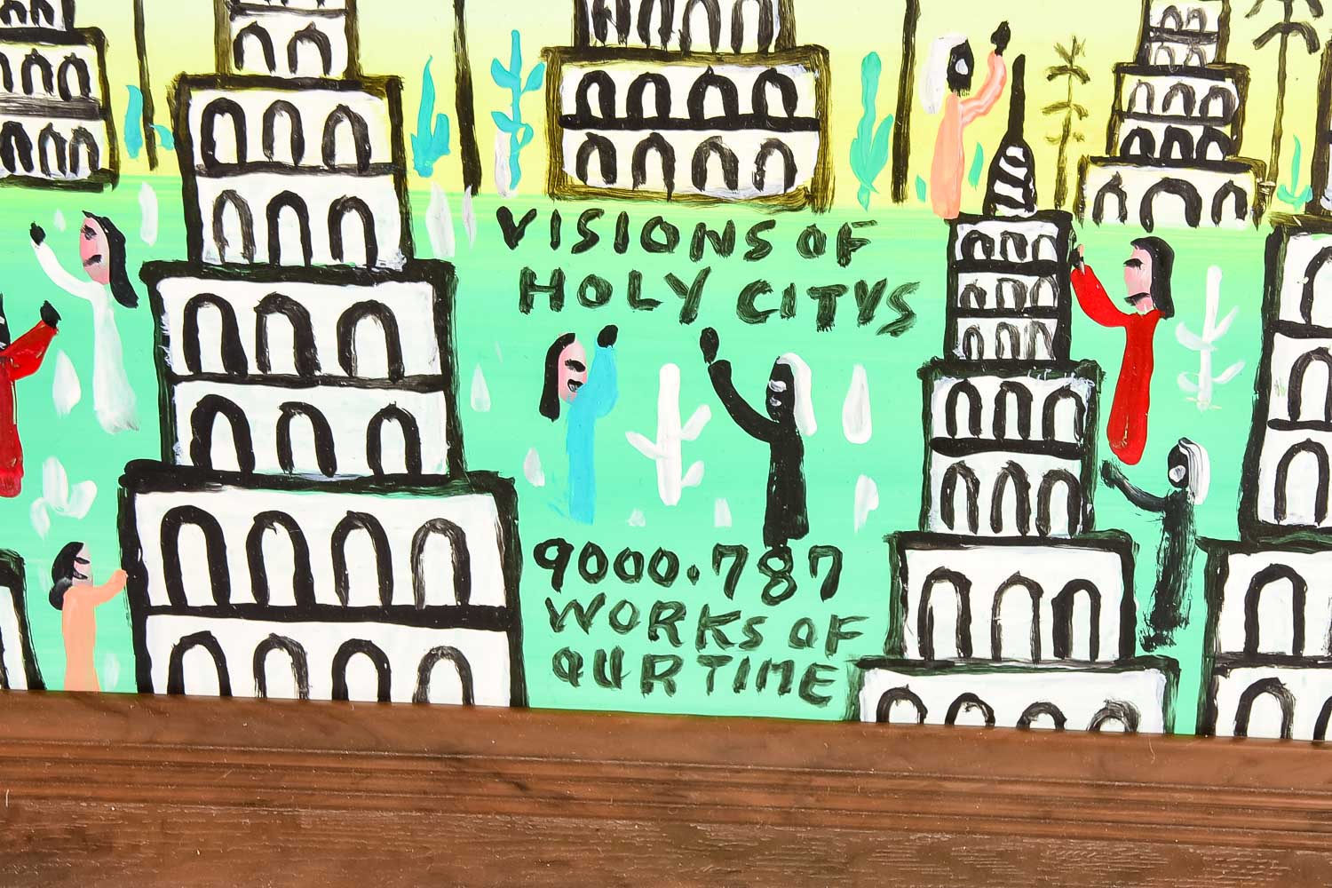 Howard Finster Folk Art Oil Painting on Board "Vision of Holy Citys"