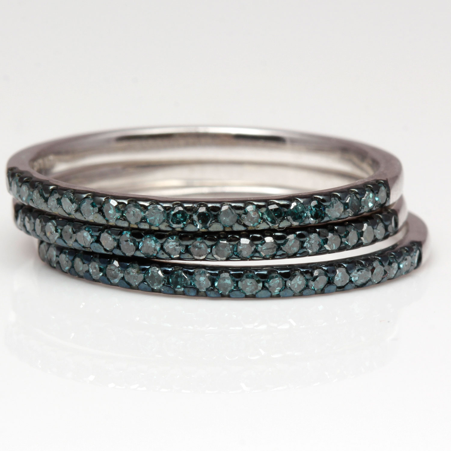 Set of Three Sterling Silver Diamond Rings