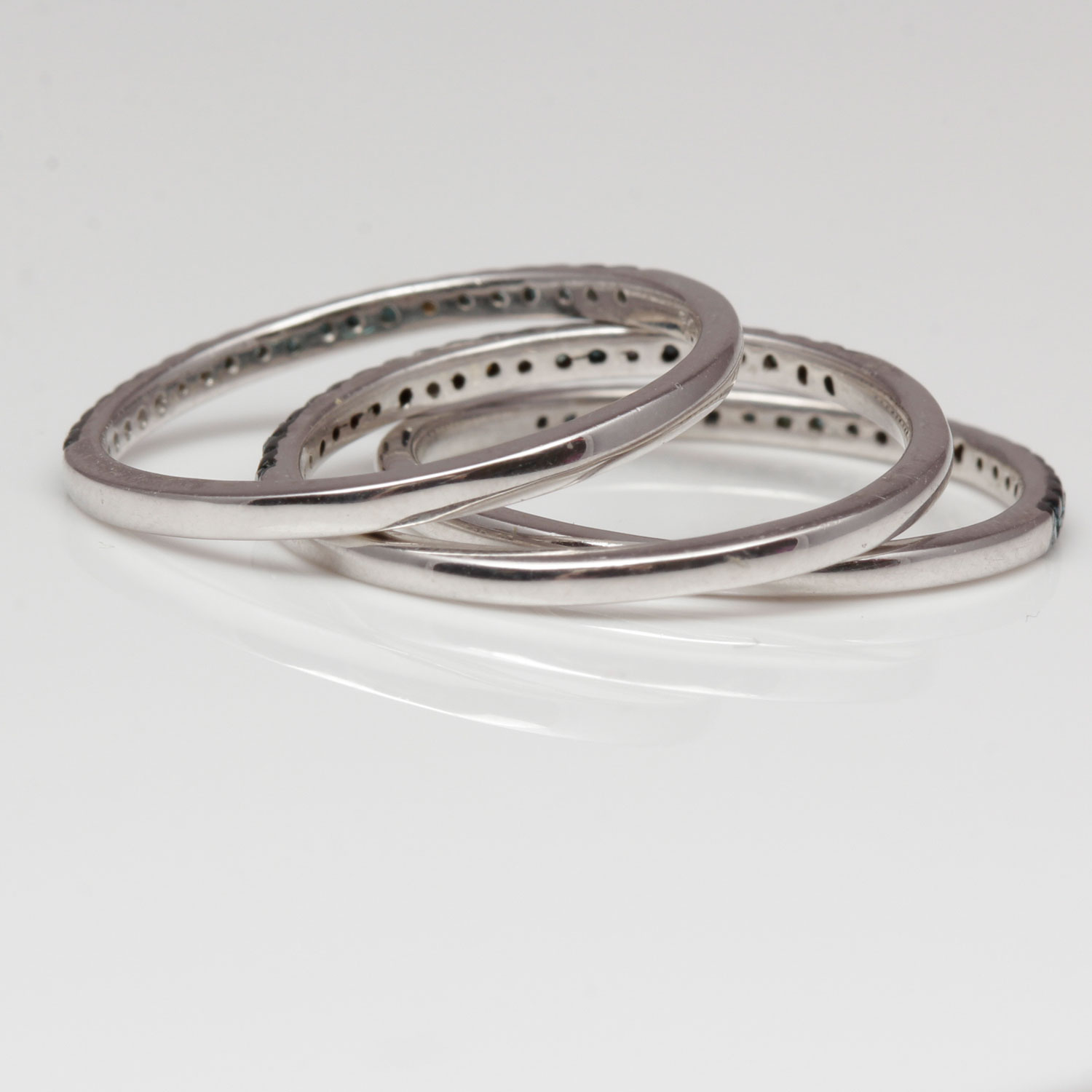 Set of Three Sterling Silver Diamond Rings