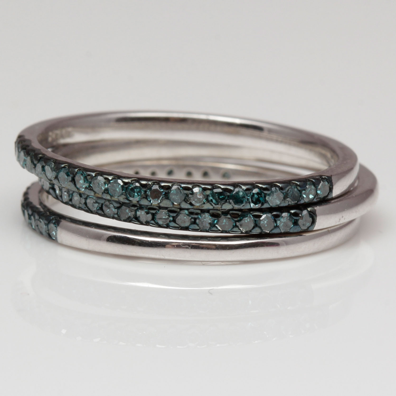 Set of Three Sterling Silver Diamond Rings