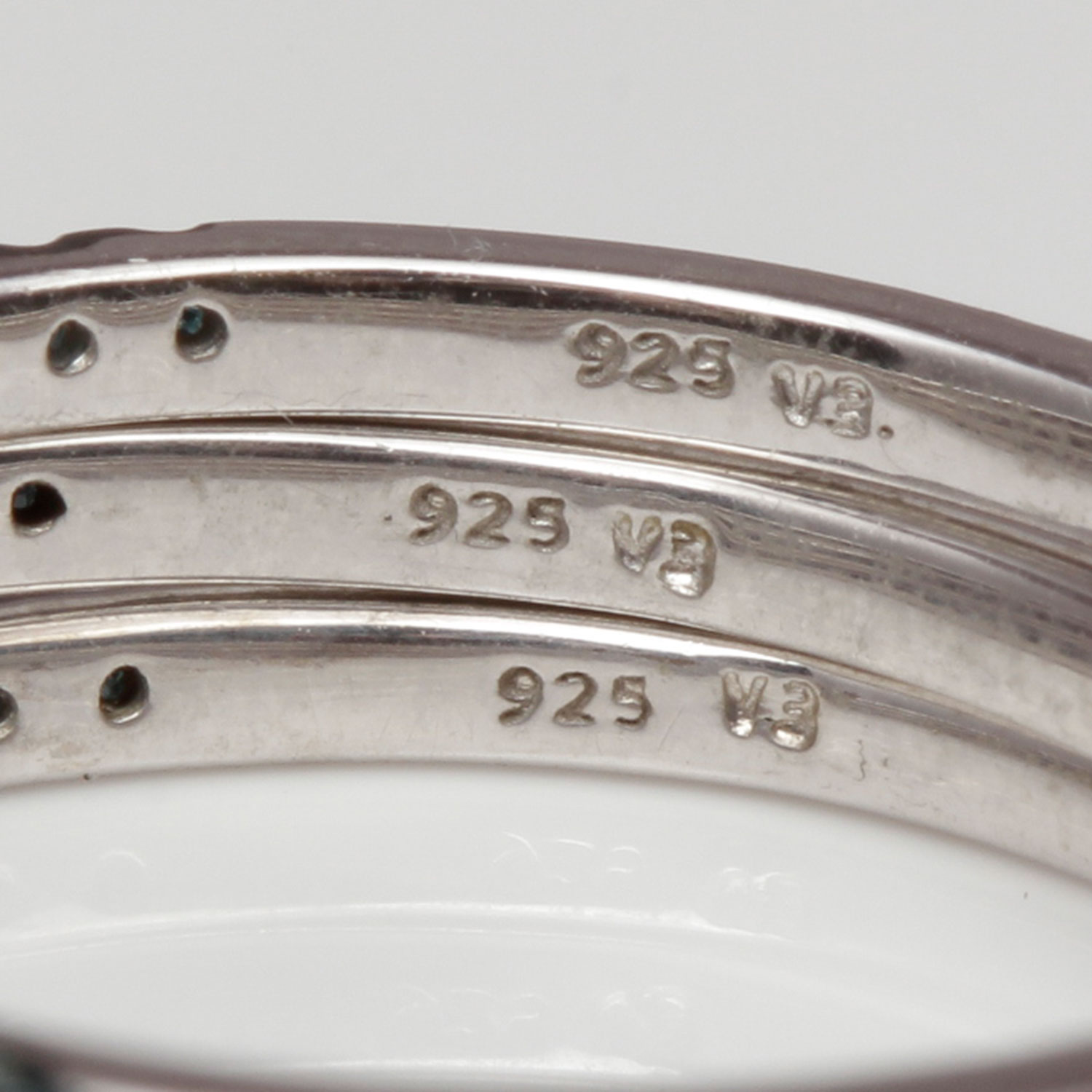 Set of Three Sterling Silver Diamond Rings