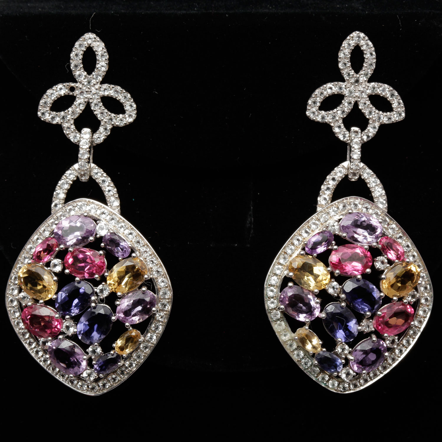 Sterling Silver Multi Color Gemstone White Topaz Earrings