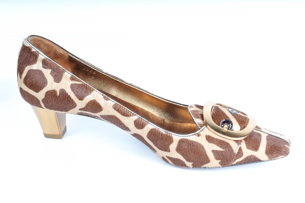 Pair of Vintage Giraffe Print Prada Cow Hide Shoes