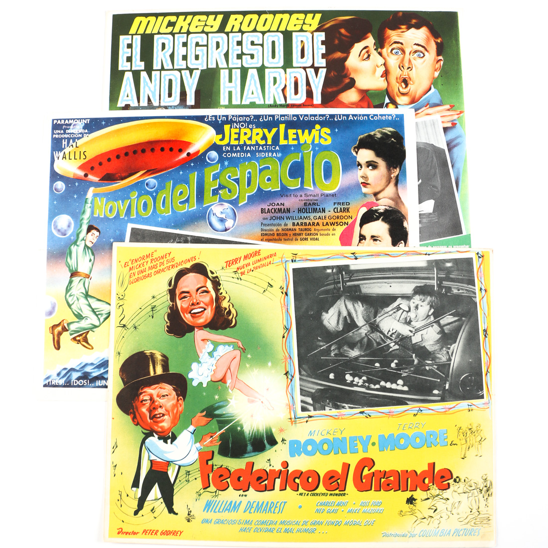 Vintage Spanish Lobby Cards with Jerry Lewis and Mickey Rooney