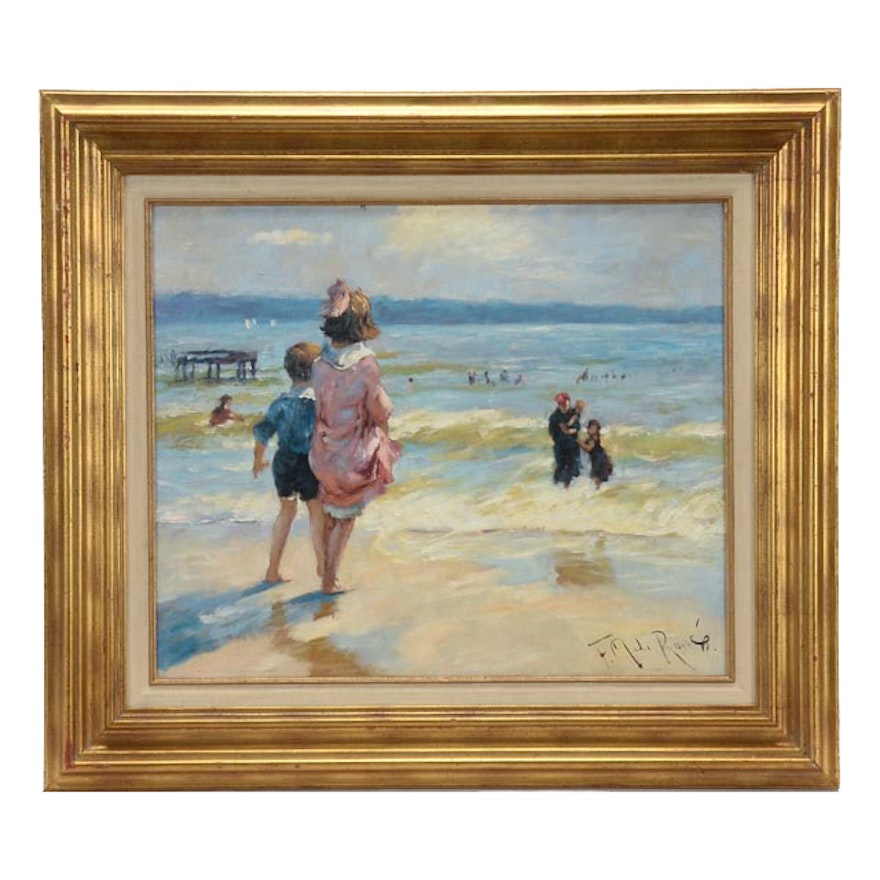 Reproduction Painting After E. H. Potthast's "At the Seashore"
