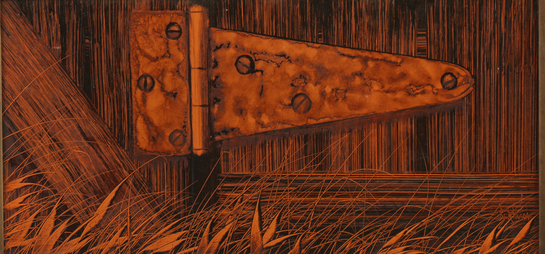 Riley Bertram Sgraffito Painting on Board "The Hinge"