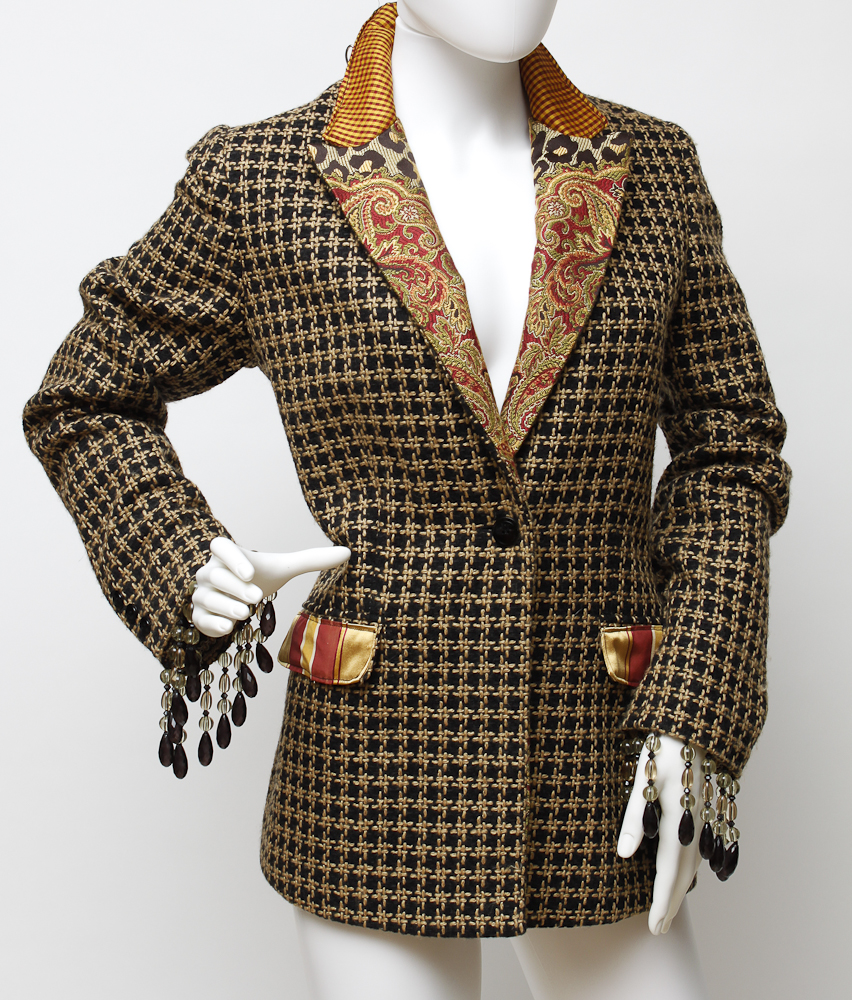 Original Couture Wool and Beaded Fringe Blazer by Designer Pam McMahon