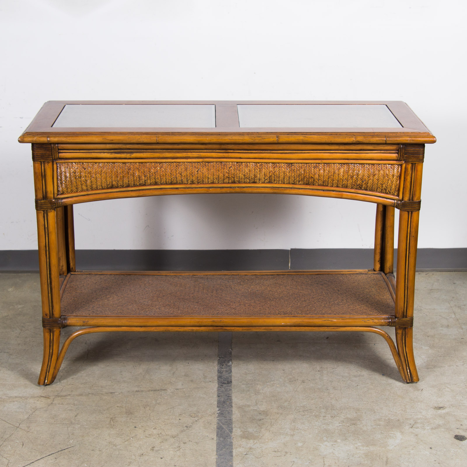 Glass Top Wicker Sofa Table