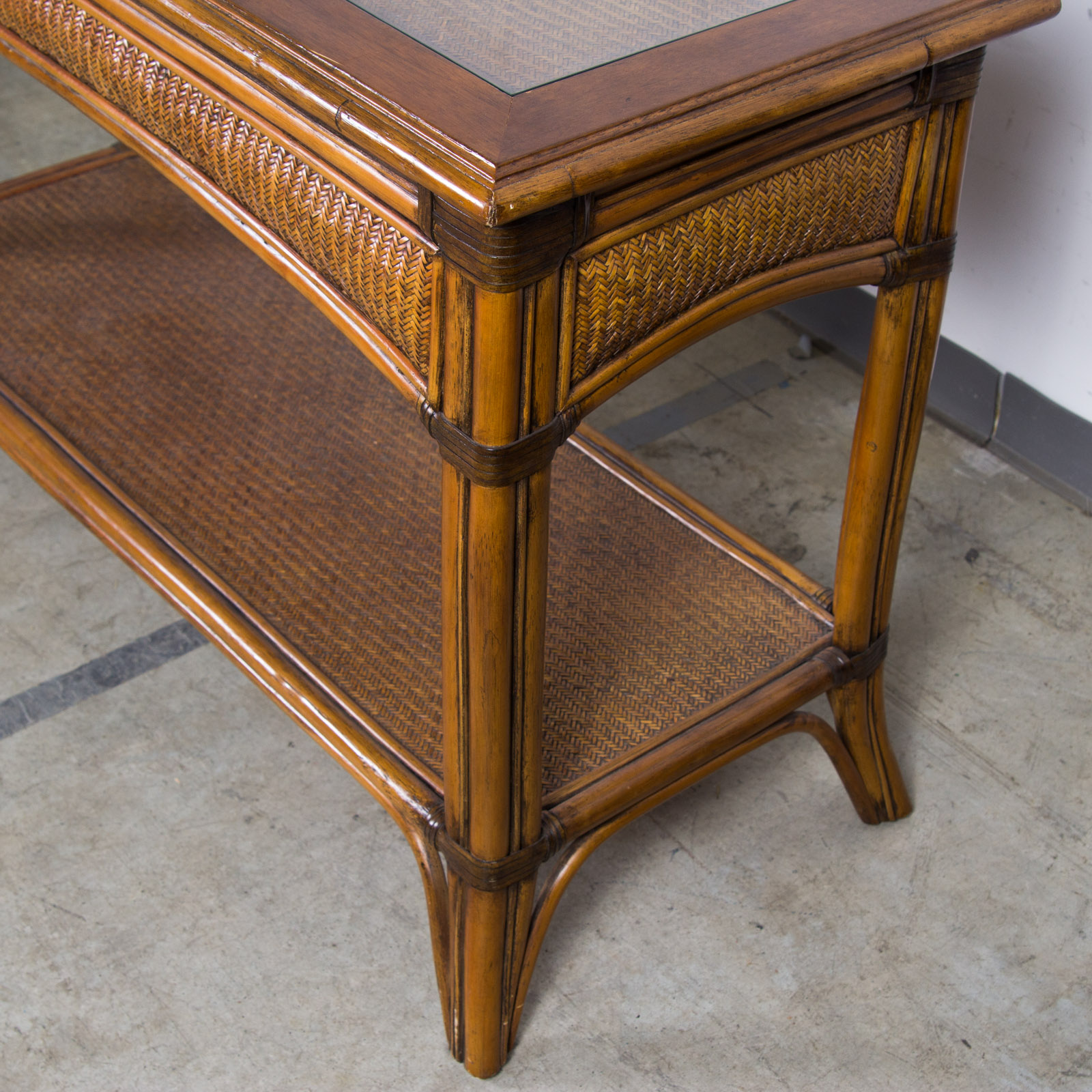 Glass Top Wicker Sofa Table